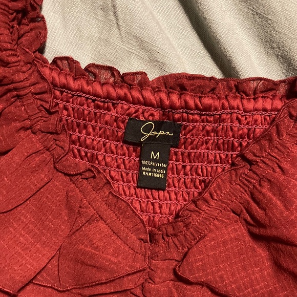 Red Ruffled Peplum Blouse - Picture 2 of 5